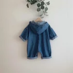 【66-90cm】オールインワン フード付き デニム ルーズ 定番 ベビー服 - 画像 (3)