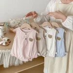 【66-90cm】ベビー ロンパース ノースリーブ 熊柄 - 画像 (2)