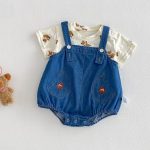 【66-90cm】二点セット サロペット＆シャツ デニム クマ柄 セットアップ - 画像 (6)