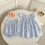 【66-130cm】ロンパース/ワンピース ブルーストライプ フリル 姉妹服 - 画像 (3)