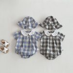 【66-90cm】ロンパース&帽子 チェック ルーズ 肌に優しい ベビー服