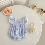 【66-130cm】ロンパース/ワンピース ブルーストライプ フリル 姉妹服 - 画像 (4)