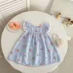 【66-130cm】ロンパース/ワンピース ブルーストライプ フリル 姉妹服 - 画像 (6)