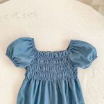 【66-130cm】ロンパース/ワンピース パフスリーブ ブルー 姉妹服 - 画像 (18)