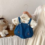 【66-90cm】二点セット サロペット＆シャツ デニム クマ柄 セットアップ - 画像 (3)