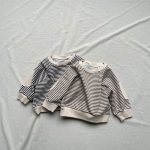【73-100cm】トレーナー ボーダー パッチワーク ルーズ カジュアル トップス - 画像 (7)