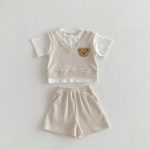 【73-110cm】二点セット レイヤード ワッフル クマ セットアップ - 画像 (8)
