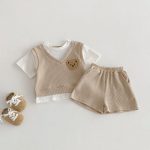 【73-110cm】二点セット レイヤード ワッフル クマ セットアップ - 画像 (4)