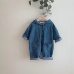 【66-90cm】オールインワン フード付き デニム ルーズ 定番 ベビー服 - 画像 (4)