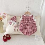 【66-90cm】ベビー 女の子 ノースリーブ ロンパース チェック柄 - 画像 (5)
