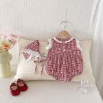 【66-90cm】ベビー 女の子 ノースリーブ ロンパース チェック柄