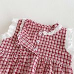 【66-90cm】ベビー 女の子 ノースリーブ ロンパース チェック柄 - 画像 (4)
