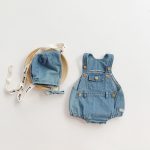 【66-90cm】ベビー デニム ノースリーブ ロンパース＆帽子 - 画像 (5)