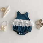 【66-90cm】ベビー 女の子 ノースリーブ ロンパース レース