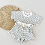【73-120cm】ベビー服 セットアップ 半袖Tシャツ&ショートパンツ ボーダー柄 - 画像 (7)