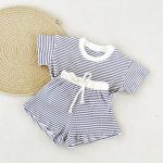 【73-120cm】ベビー服 セットアップ 半袖Tシャツ&ショートパンツ ボーダー柄 - 画像 (8)