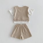 【73-110cm】二点セット レイヤード ワッフル クマ セットアップ - 画像 (9)