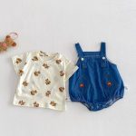 【66-90cm】二点セット サロペット＆シャツ デニム クマ柄 セットアップ - 画像 (5)