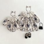 【66-130cm】ロンパース/ワンピース フリル襟 フラワー 姉妹服 - 画像 (5)
