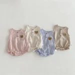 【66-90cm】ベビー ロンパース ノースリーブ 熊柄 - 画像 (3)