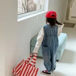 【80-130cm】デニム サロペット 英字柄 カジュアル 女の子 ボトムス - 画像 (6)