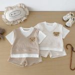 【73-110cm】二点セット レイヤード ワッフル クマ セットアップ - 画像 (15)