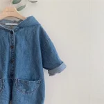 【66-90cm】オールインワン フード付き デニム ルーズ 定番 ベビー服 - 画像 (5)