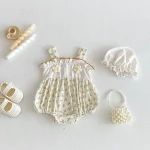 【66-90cm】ベビー 女の子 ロンパース 帽子付き 小花柄