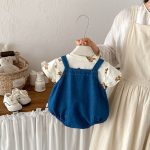【66-90cm】二点セット サロペット＆シャツ デニム クマ柄 セットアップ - 画像 (4)