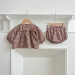 【66-90cm】ブラウス&ブルマ パフスリーブ チェック ディリー おしゃれ ベビー服 - 画像 (10)