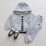 【80-130cm】セットアップ ジップパーカー フード付き カジュアル 二点セット - 画像 (3)