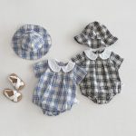 【66-90cm】ロンパース&帽子 チェック ルーズ 肌に優しい ベビー服 - 画像 (3)