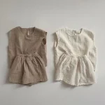 【73-100cm】ベビー クールネックリネン セットアップ