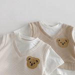 【73-110cm】二点セット レイヤード ワッフル クマ セットアップ - 画像 (16)