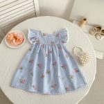 【66-130cm】ロンパース/ワンピース ブルーストライプ フリル 姉妹服 - 画像 (7)