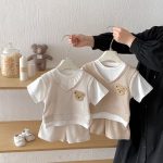【73-110cm】二点セット レイヤード ワッフル クマ セットアップ - 画像 (14)