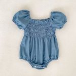 【66-130cm】ロンパース/ワンピース パフスリーブ ブルー 姉妹服 - 画像 (15)