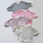 【59-90cm】ロンパース 四色展開 長袖 ワッフル 可愛い ベビー服