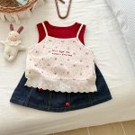 【90-140cm】女の子 セットアップ 花柄 キャミソール+インナー+ミニスカート - 画像 (2)