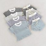 【73-120cm】ベビー服 セットアップ 半袖Tシャツ&ショートパンツ ボーダー柄