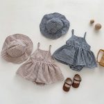 【66-90cm】ベビー 女の子 ノースリーブ ロンパース 帽子付き