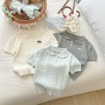 【90-140cm】女の子 半袖Tシャツ ニット 無地 ナチュラル