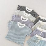 【73-120cm】ベビー服 セットアップ 半袖Tシャツ&ショートパンツ ボーダー柄 - 画像 (3)