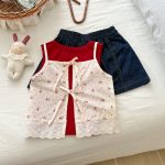 【90-140cm】女の子 セットアップ 花柄 キャミソール+インナー+ミニスカート - 画像 (5)