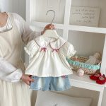 【73-100cm】ベビー 女の子 半袖シャツ/ショートパンツ リボン付き - 画像 (4)