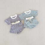【73-120cm】ベビー服 セットアップ 半袖Tシャツ&ショートパンツ ボーダー柄 - 画像 (4)