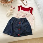 【90-140cm】女の子 セットアップ 花柄 キャミソール+インナー+ミニスカート - 画像 (6)