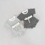 【73-120cm】ベビー服 セットアップ 半袖Tシャツ&ショートパンツ ボーダー柄 - 画像 (5)