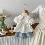 【73-100cm】ベビー 女の子 半袖シャツ/ショートパンツ リボン付き - 画像 (7)