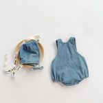 【66-90cm】ベビー デニム ノースリーブ ロンパース＆帽子 - 画像 (6)